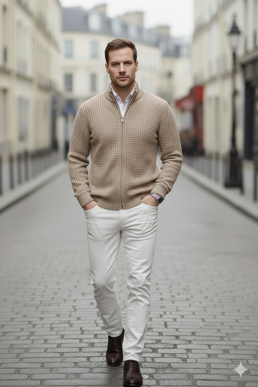 textured vest showing ribbed pattern and vertical closure