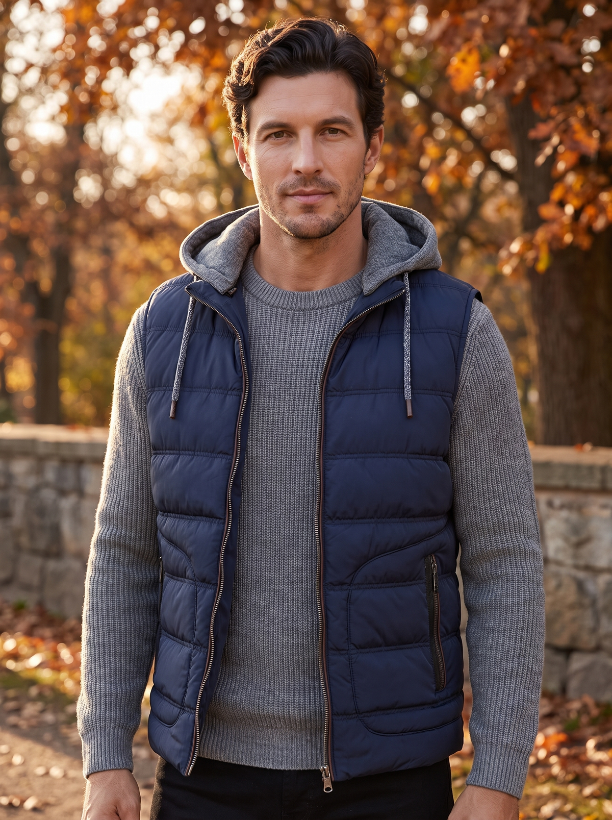 Men's padded hooded vest for fall