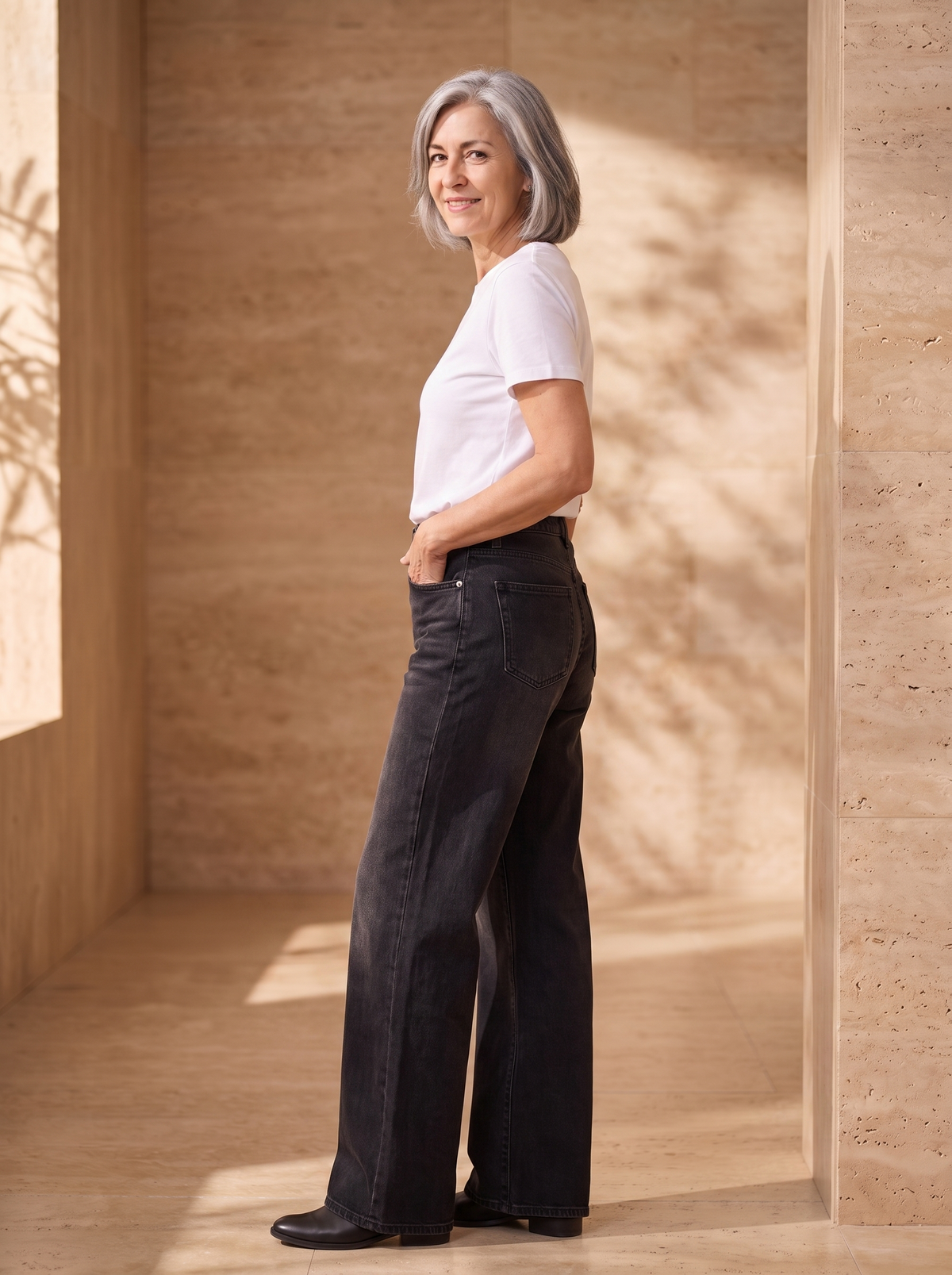 Women's wide leg denim jeans