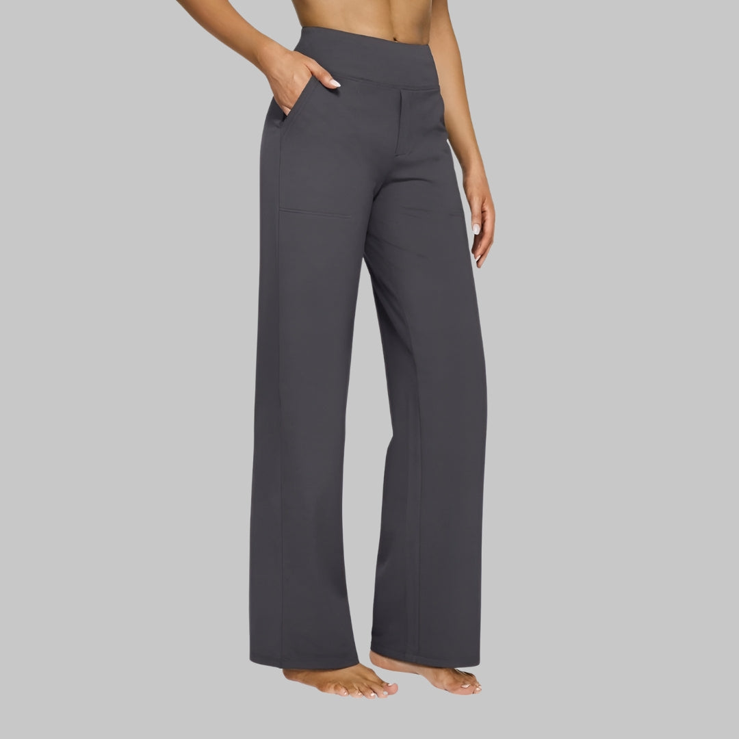 Women's high waist yoga trousers featuring a soft finish and elastic waistband for activewear