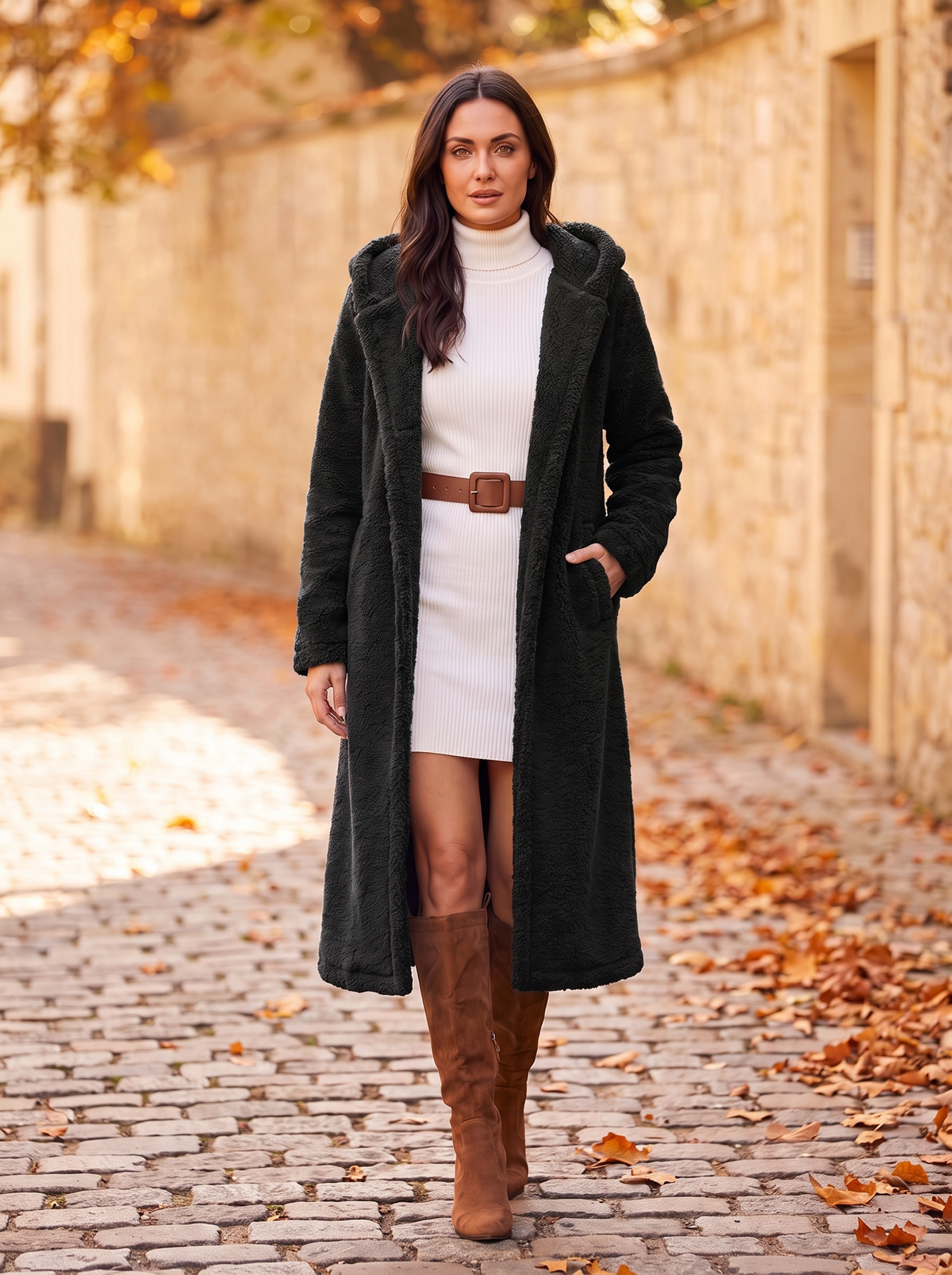 Women's longline coat with collar