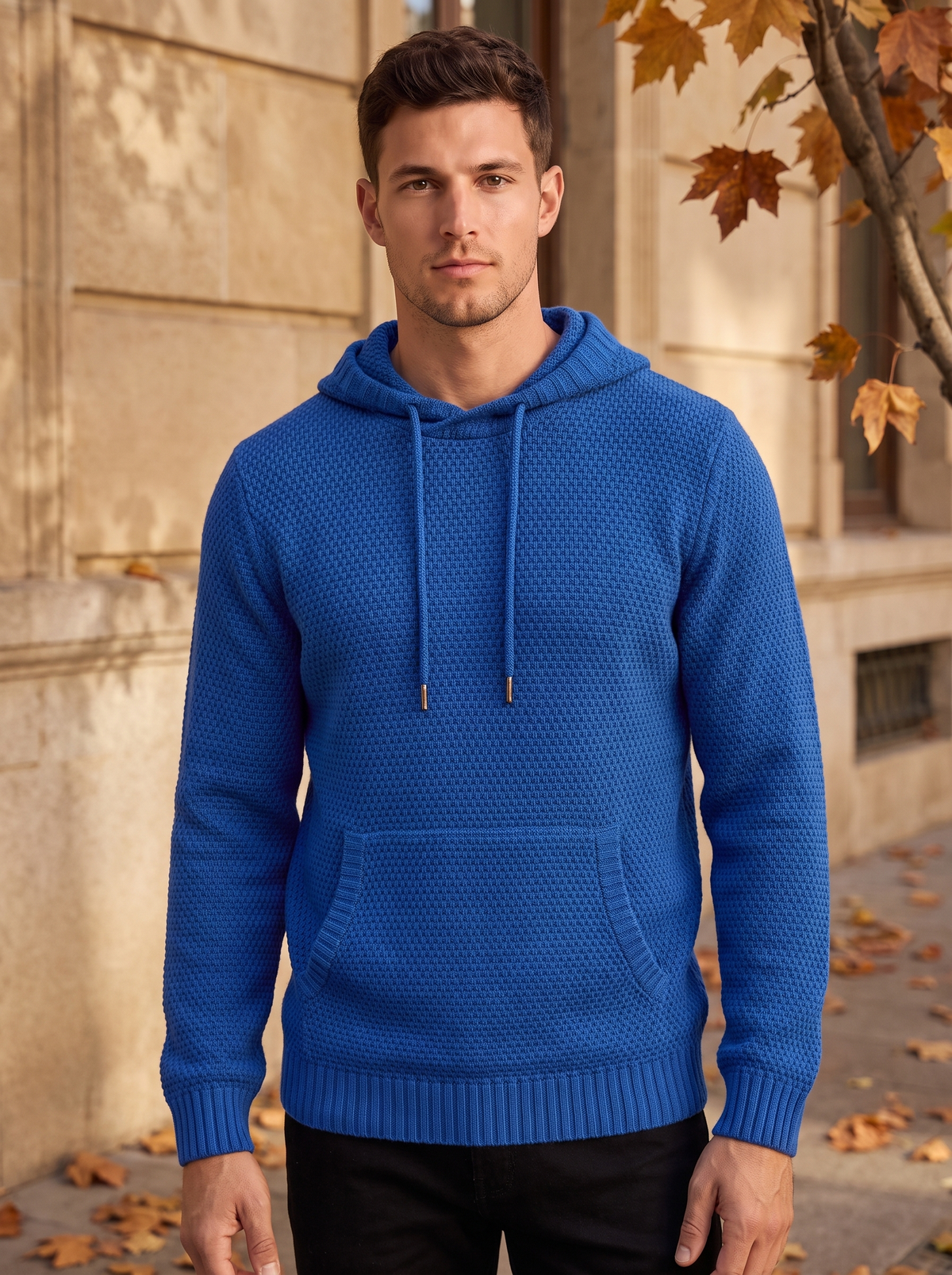 Men's knitted hooded jumper for fall