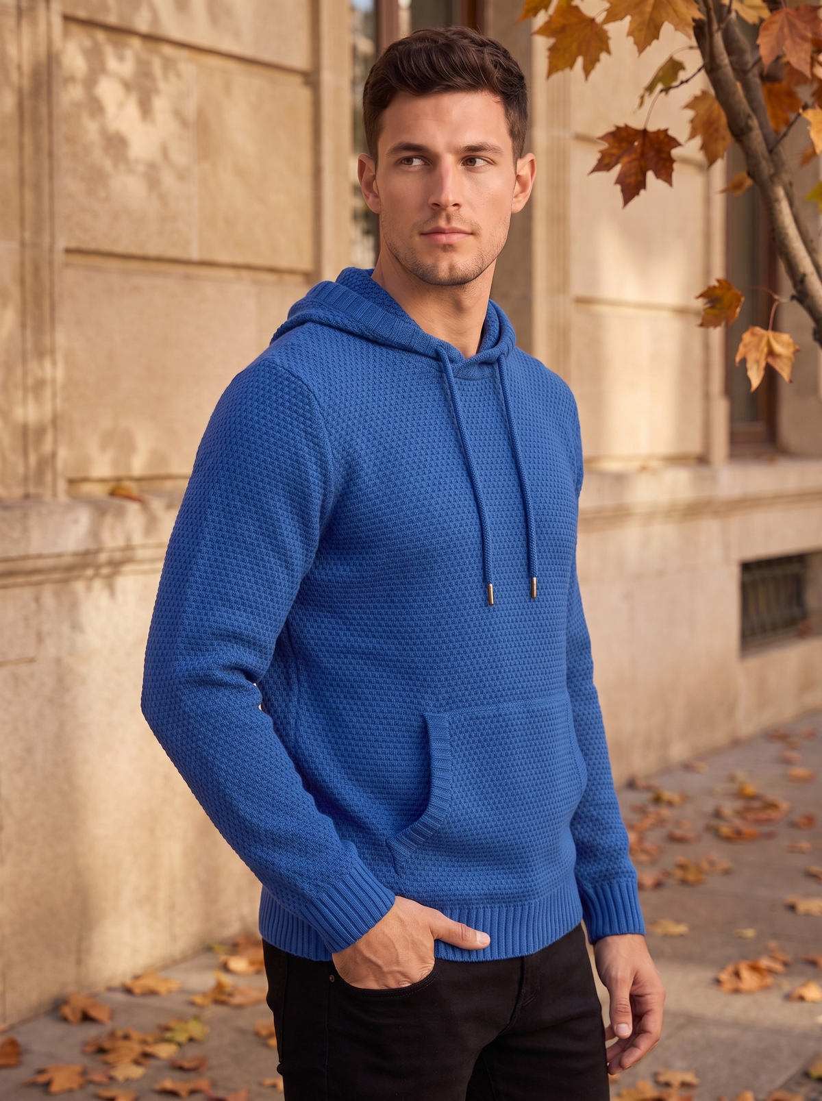 Men's hooded knit sweater for fall
