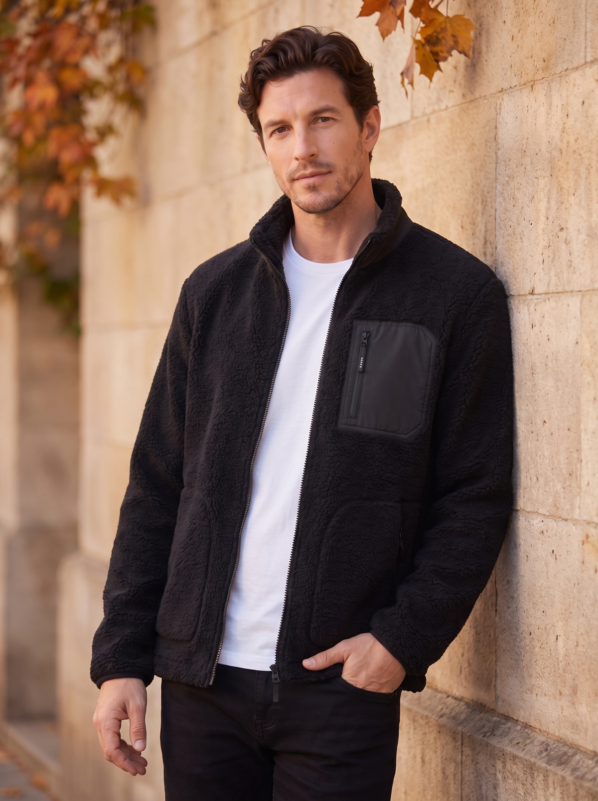 Men's casual fleece jacket with pockets