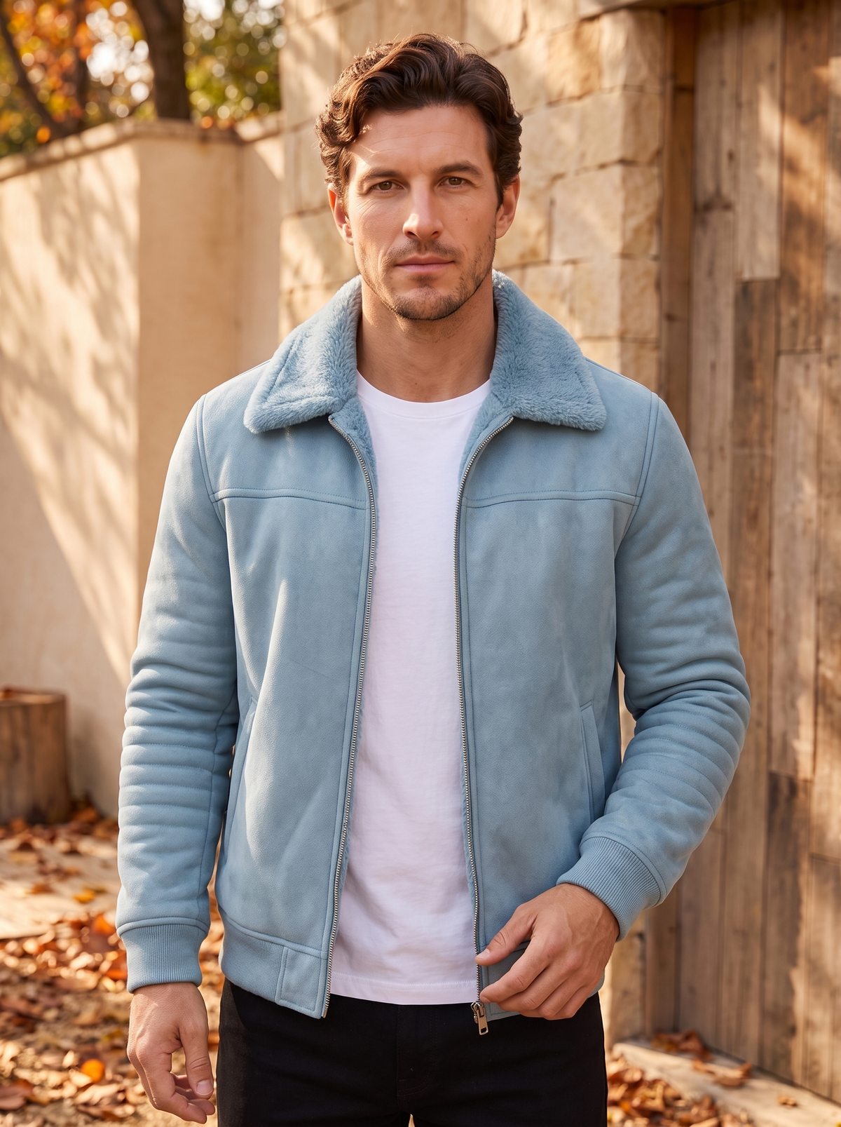 Men's leather bomber jacket for fall