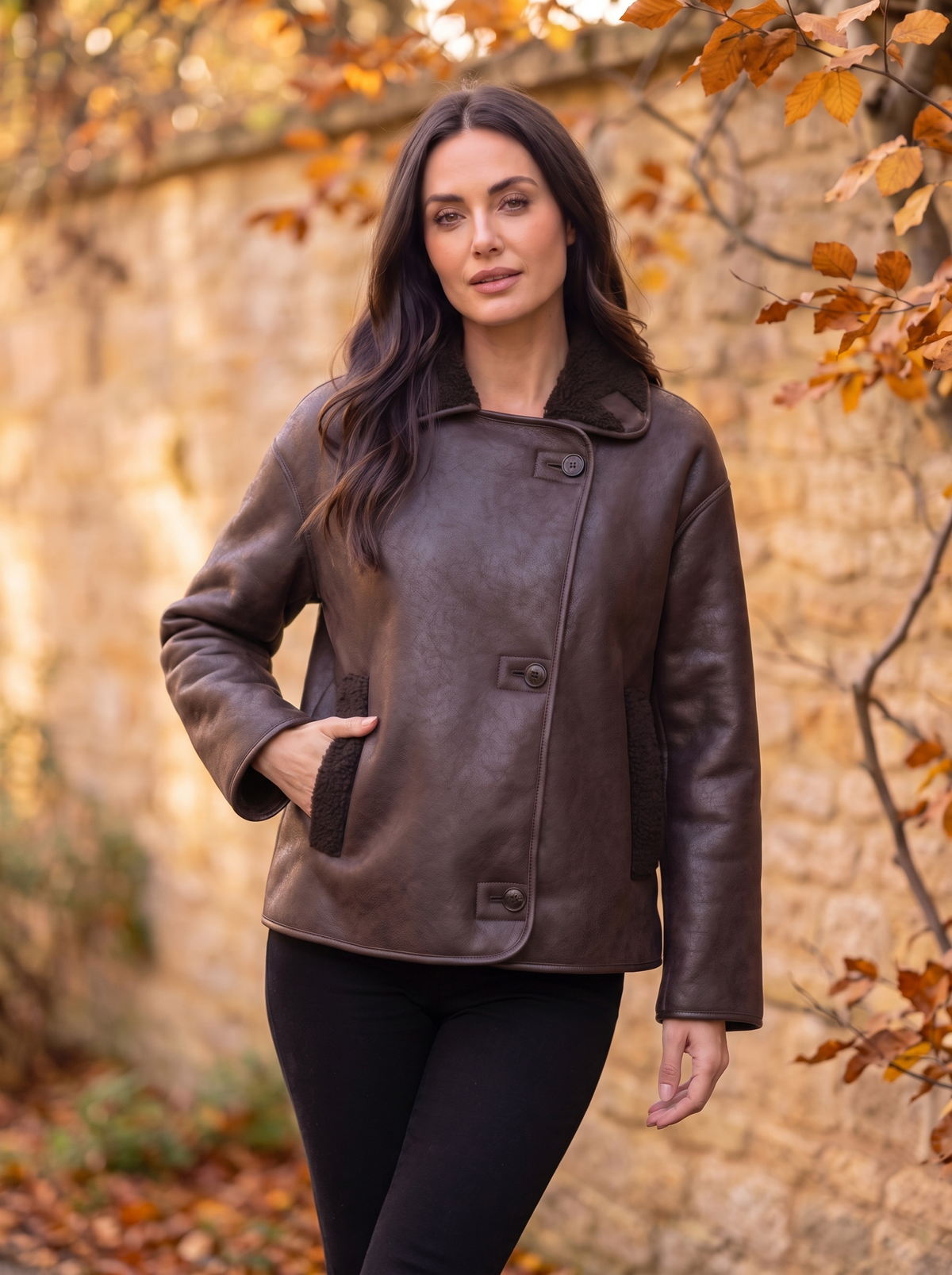 Women's long sleeve leather jacket