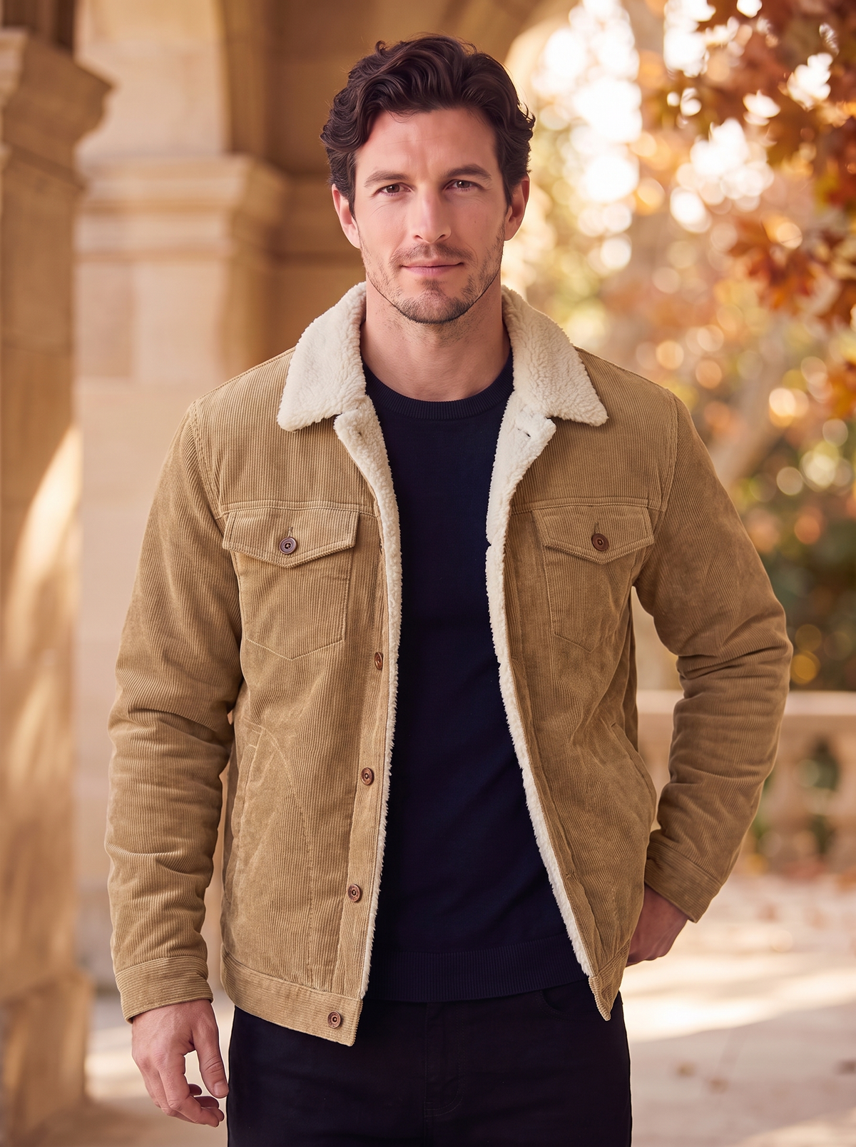 Men's sherpa collar denim jacket for fall