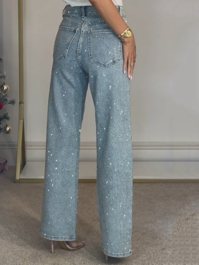 Jean Droit Pailleté Coupe Slim Femme
