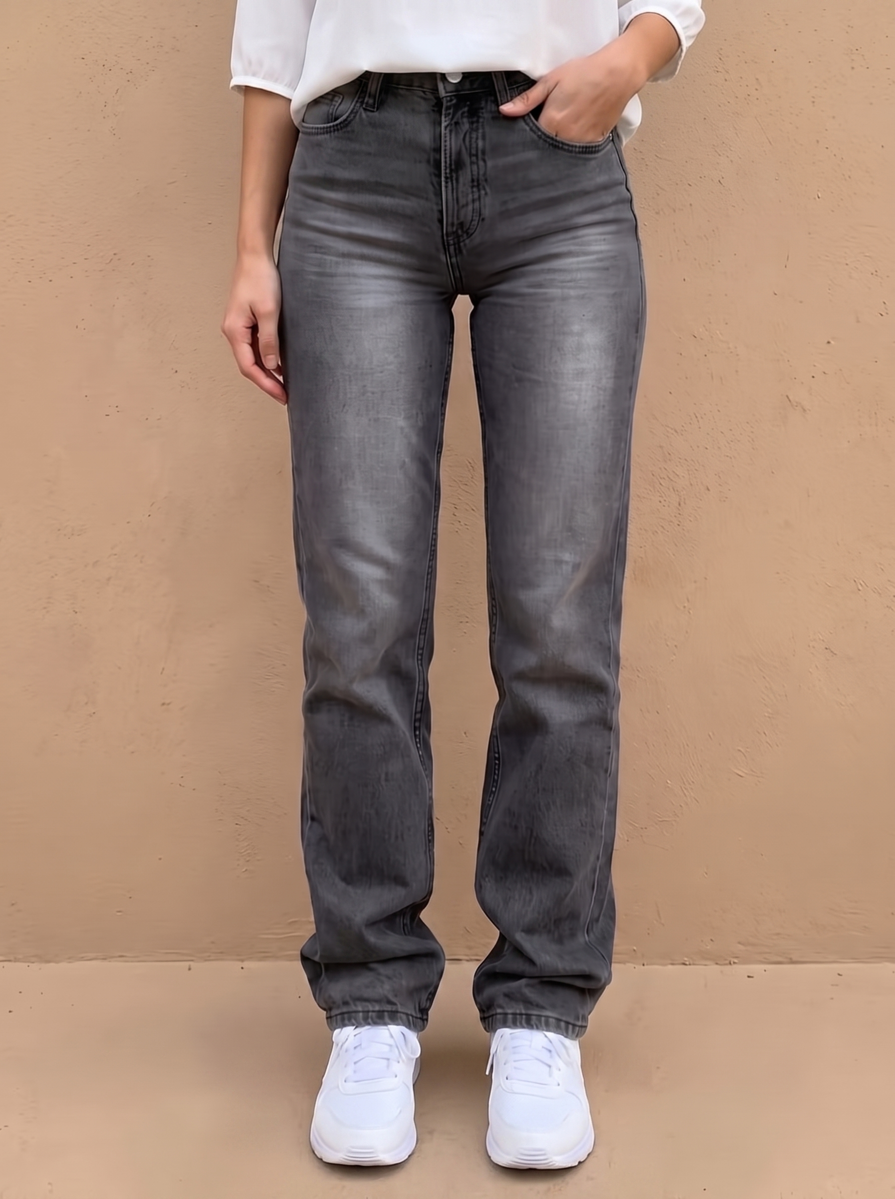Denim straight jeans high waist women