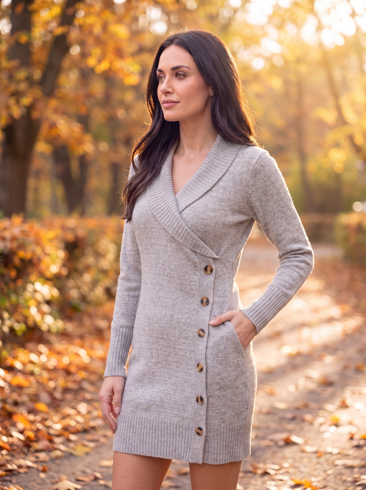 Knitted Button Jumper Dress Women