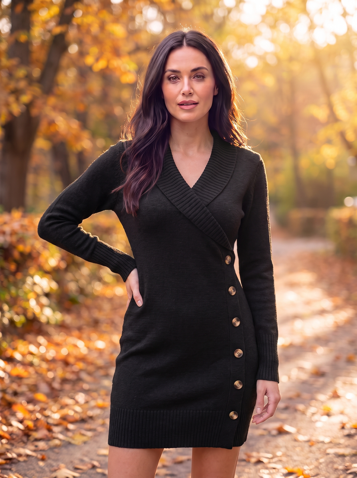 Knitted Button Jumper Dress Women
