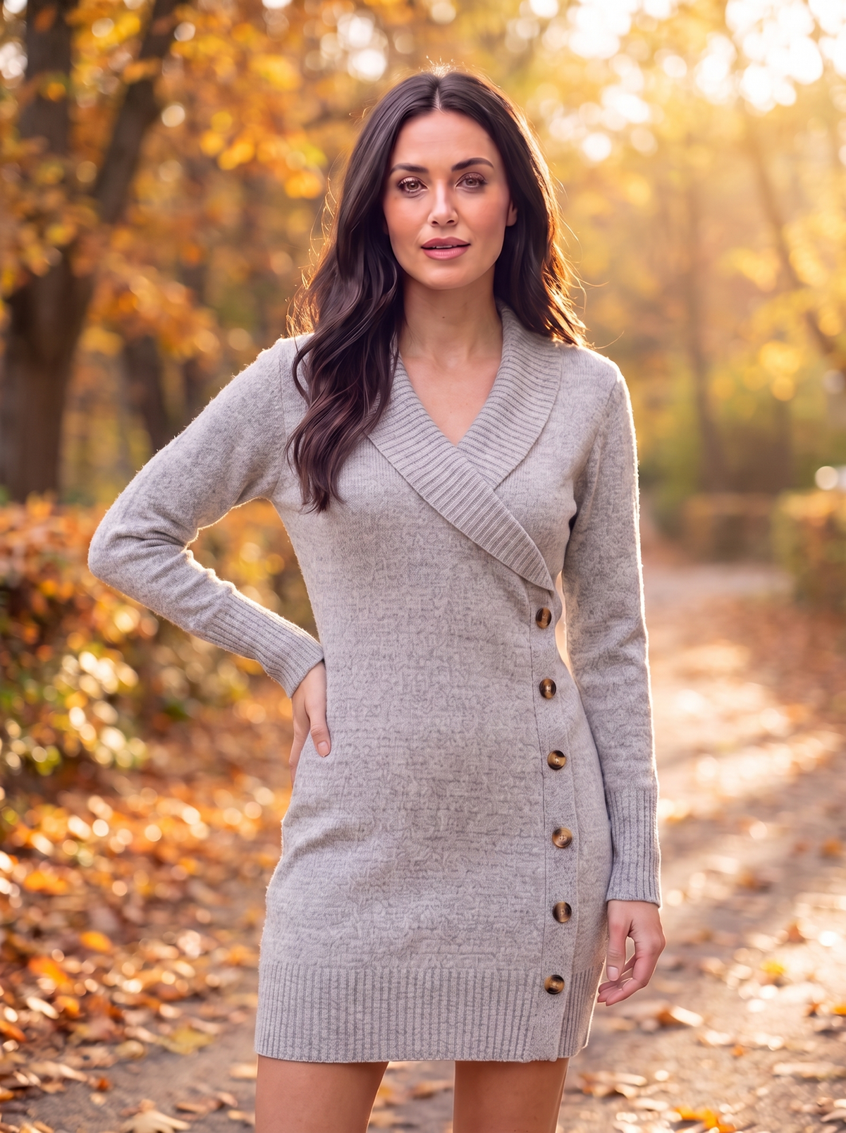 Knitted Button Jumper Dress Women