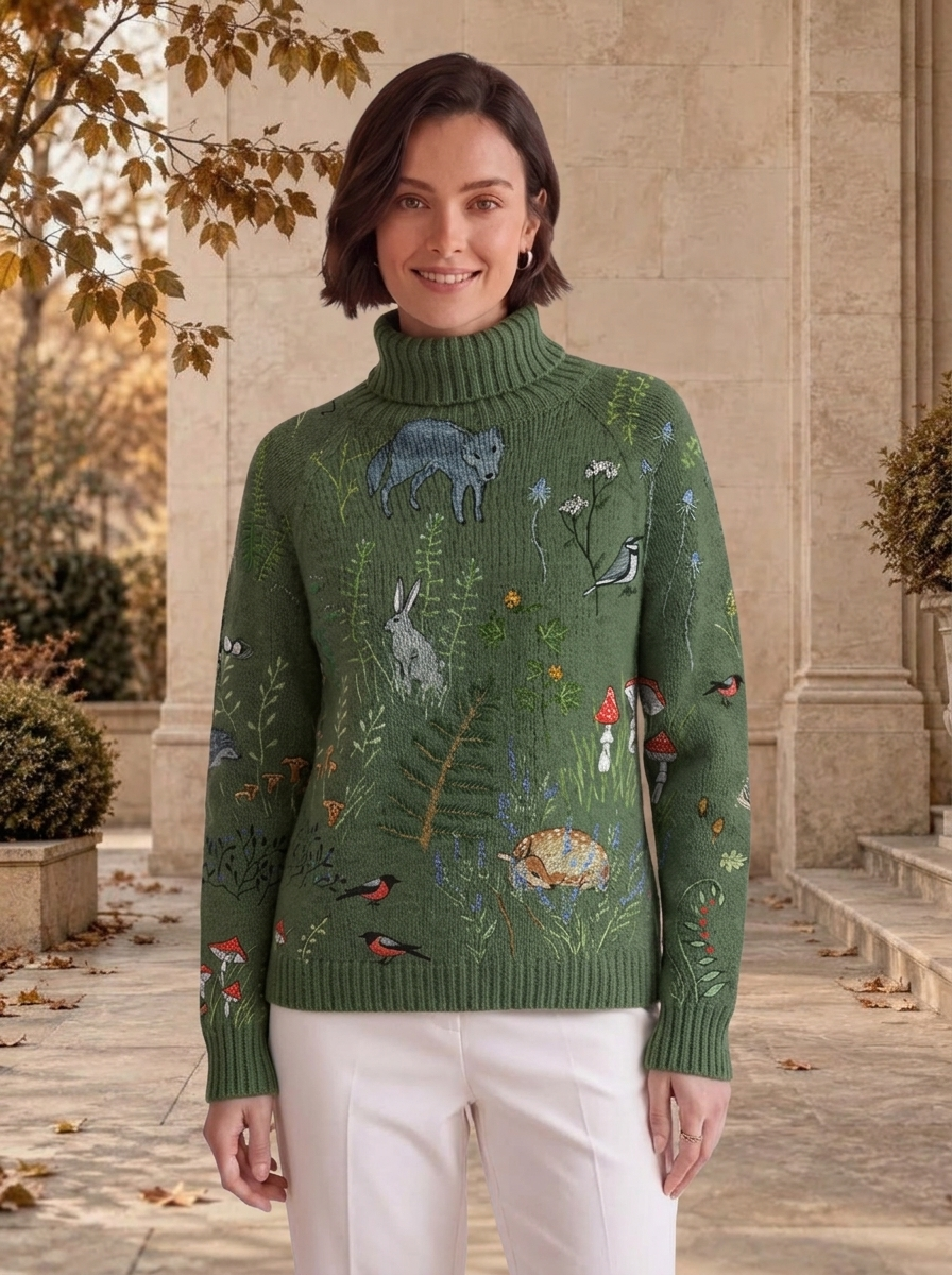 Women's patterned roll neck jumper for autumn