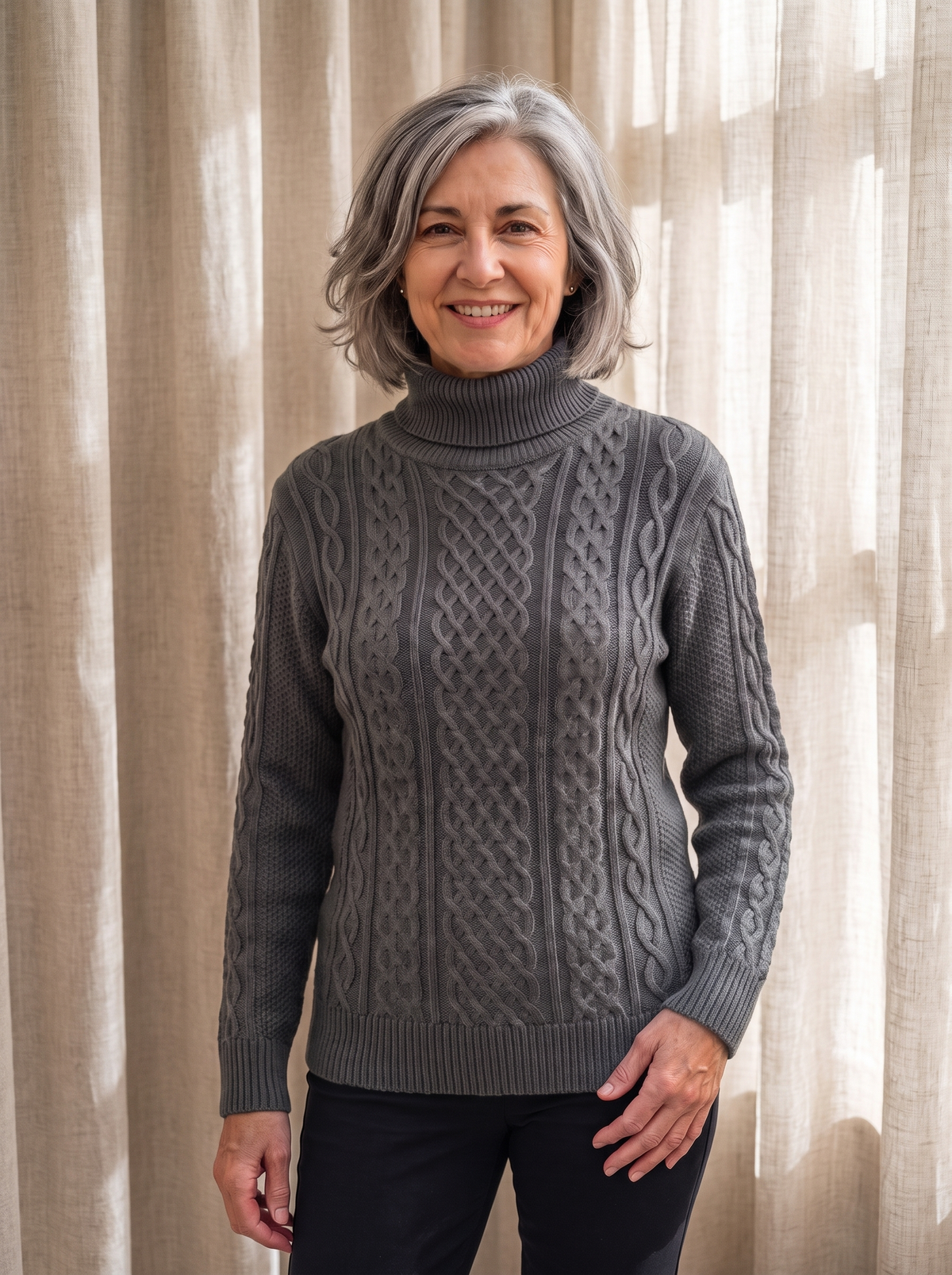 Wool blend jumper cable knit turtleneck women