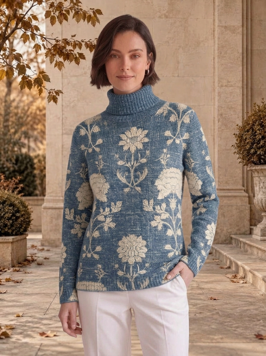 Women's patterned roll neck jumper for fall