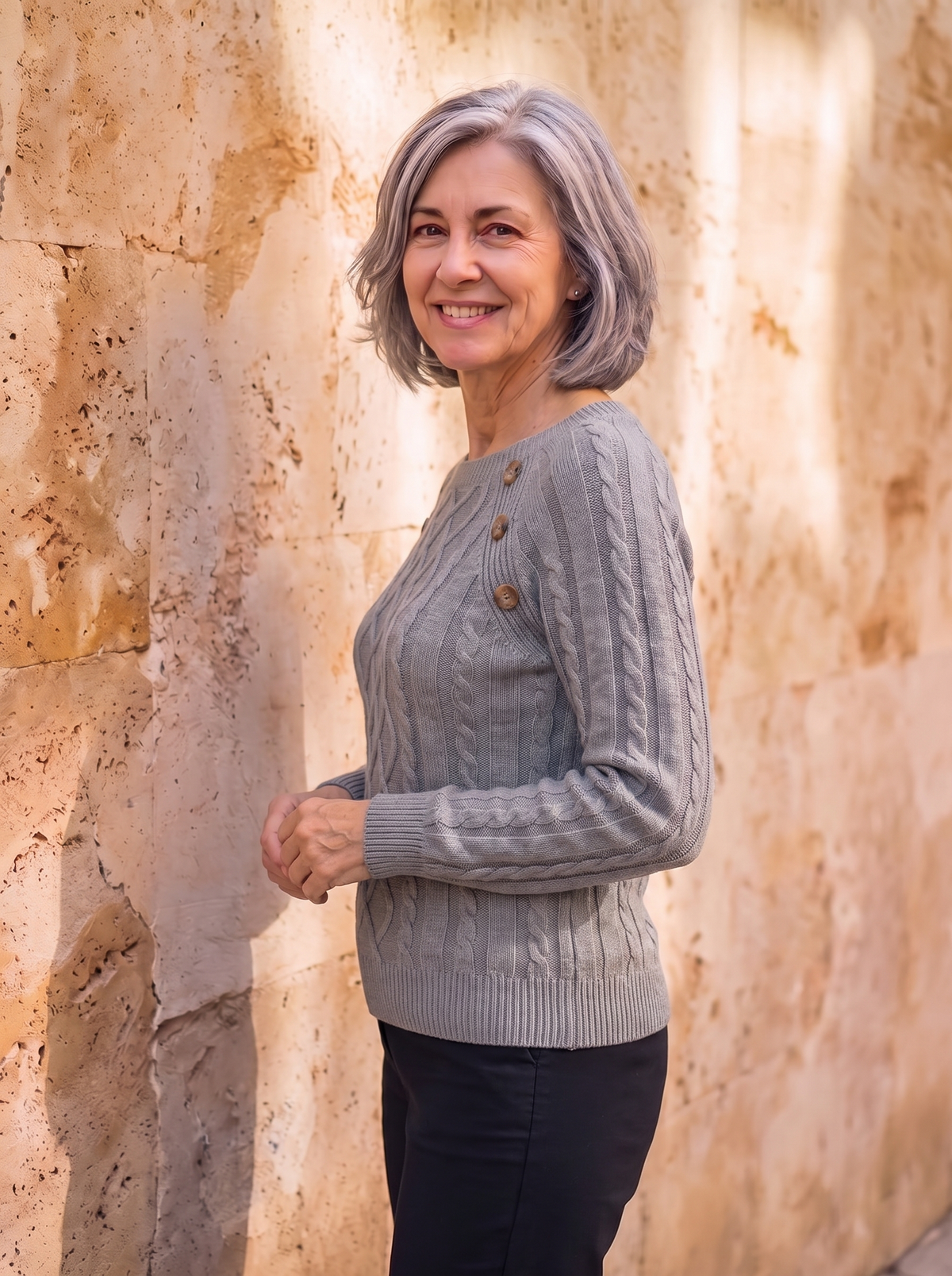 Cable knit wool jumper women
