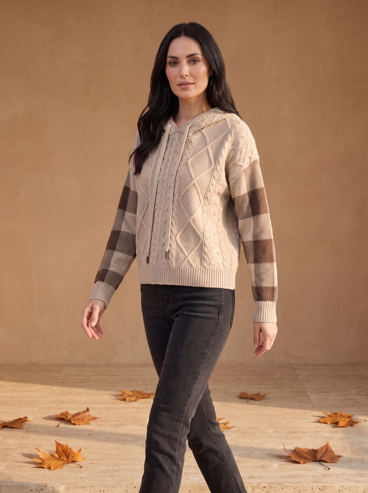 Knitted Cable Hoodie Jumper Women