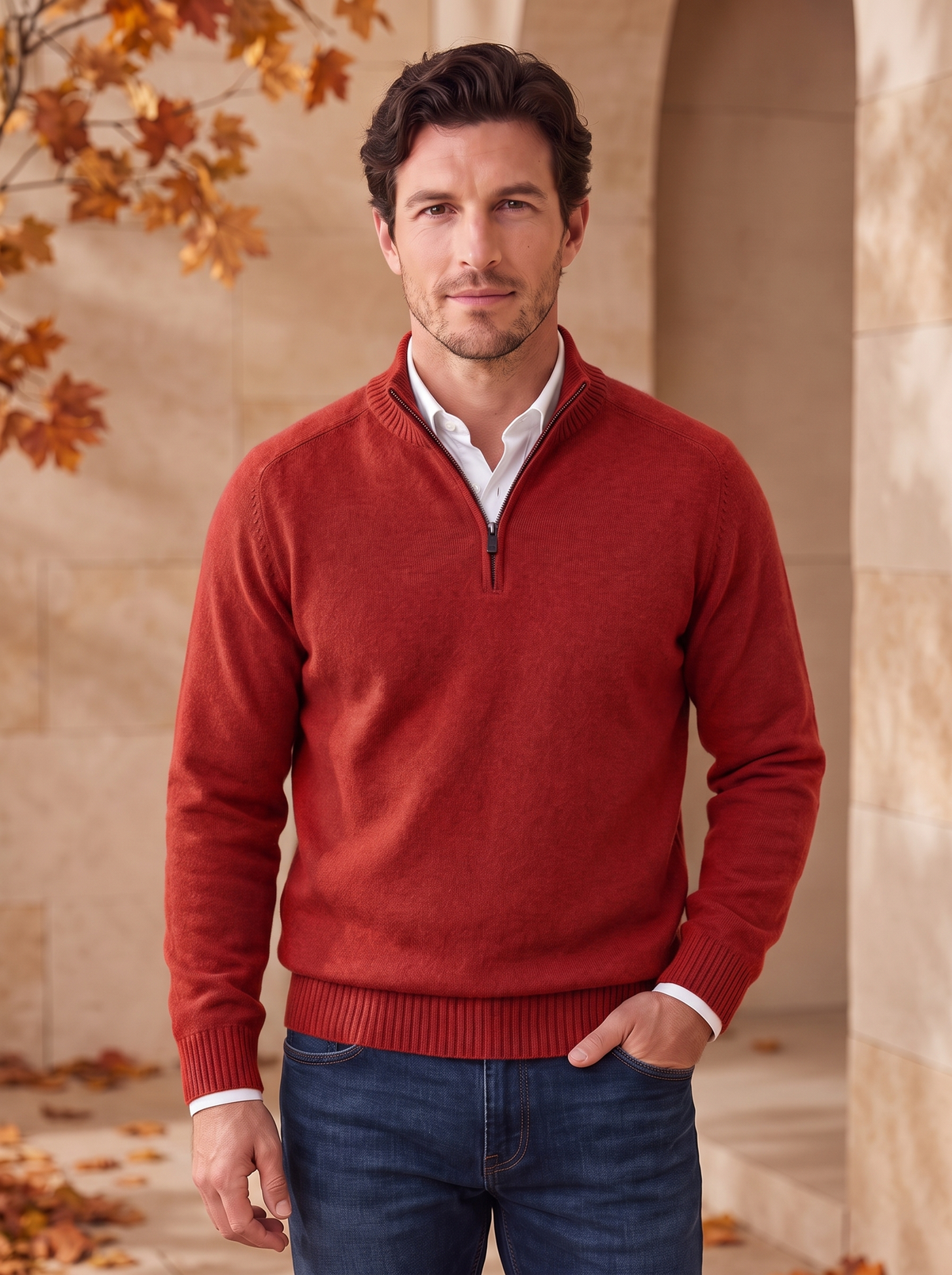 Knit Jumper Quarter Zip Men