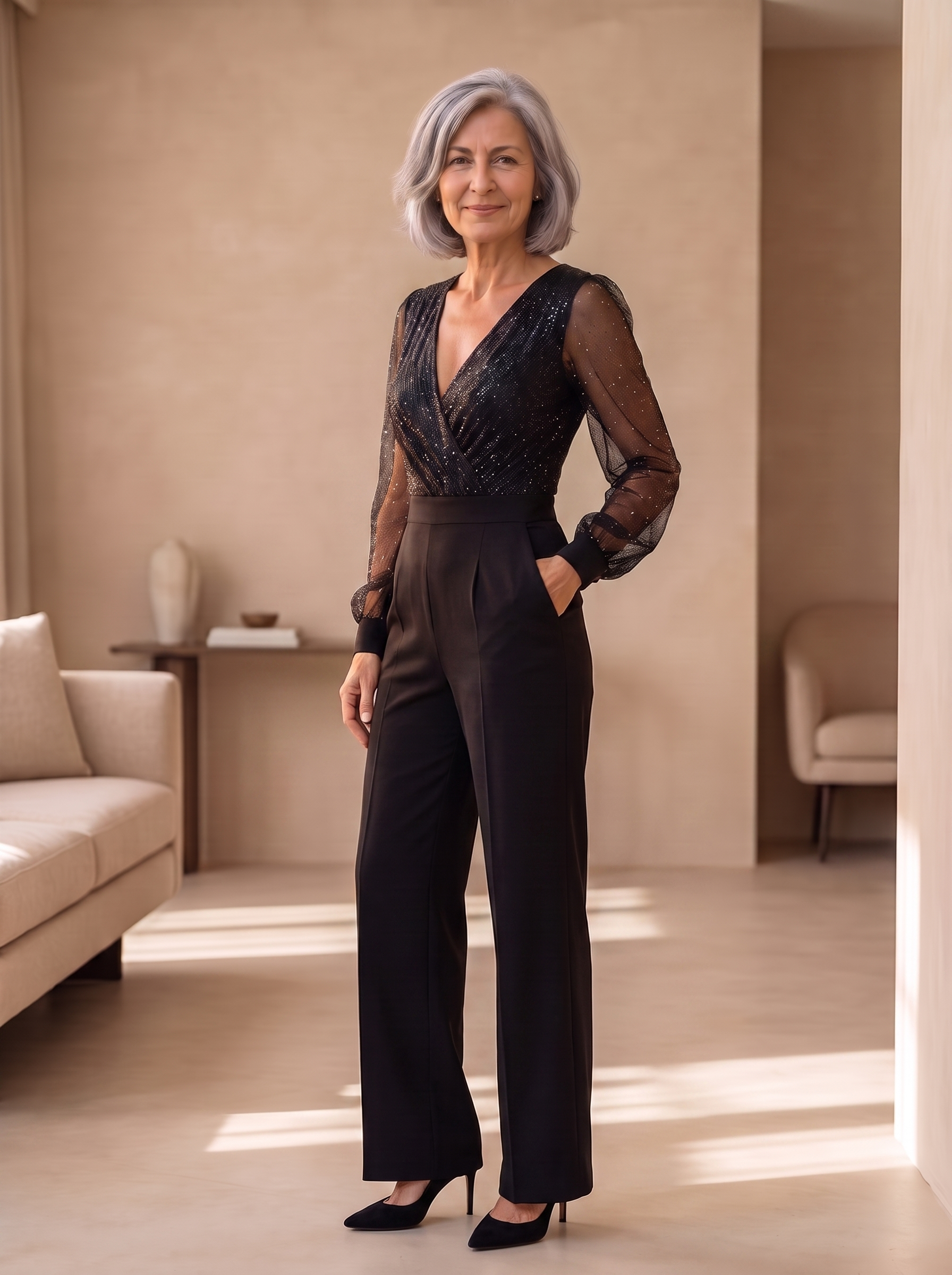 Wide leg sequin jumpsuit women