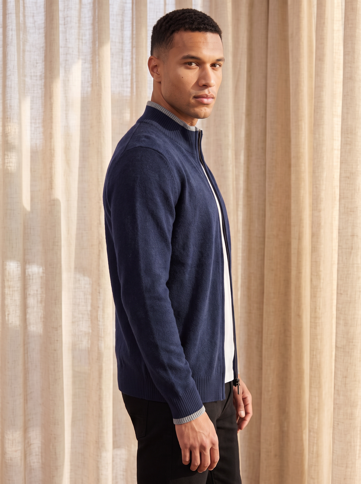 Men's zip front cardigan