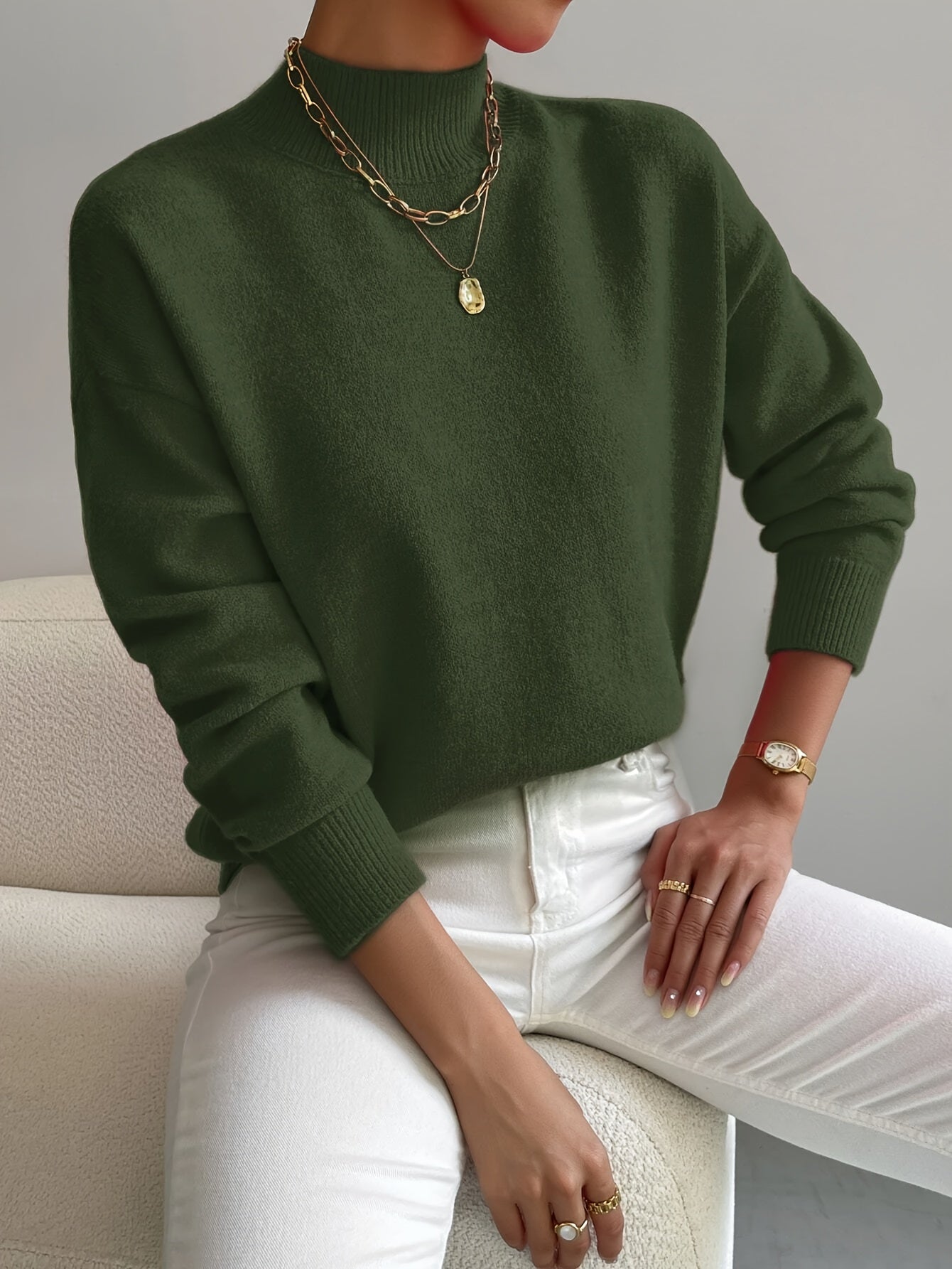 Lightweight knit top with crew neck comfortable fit for women