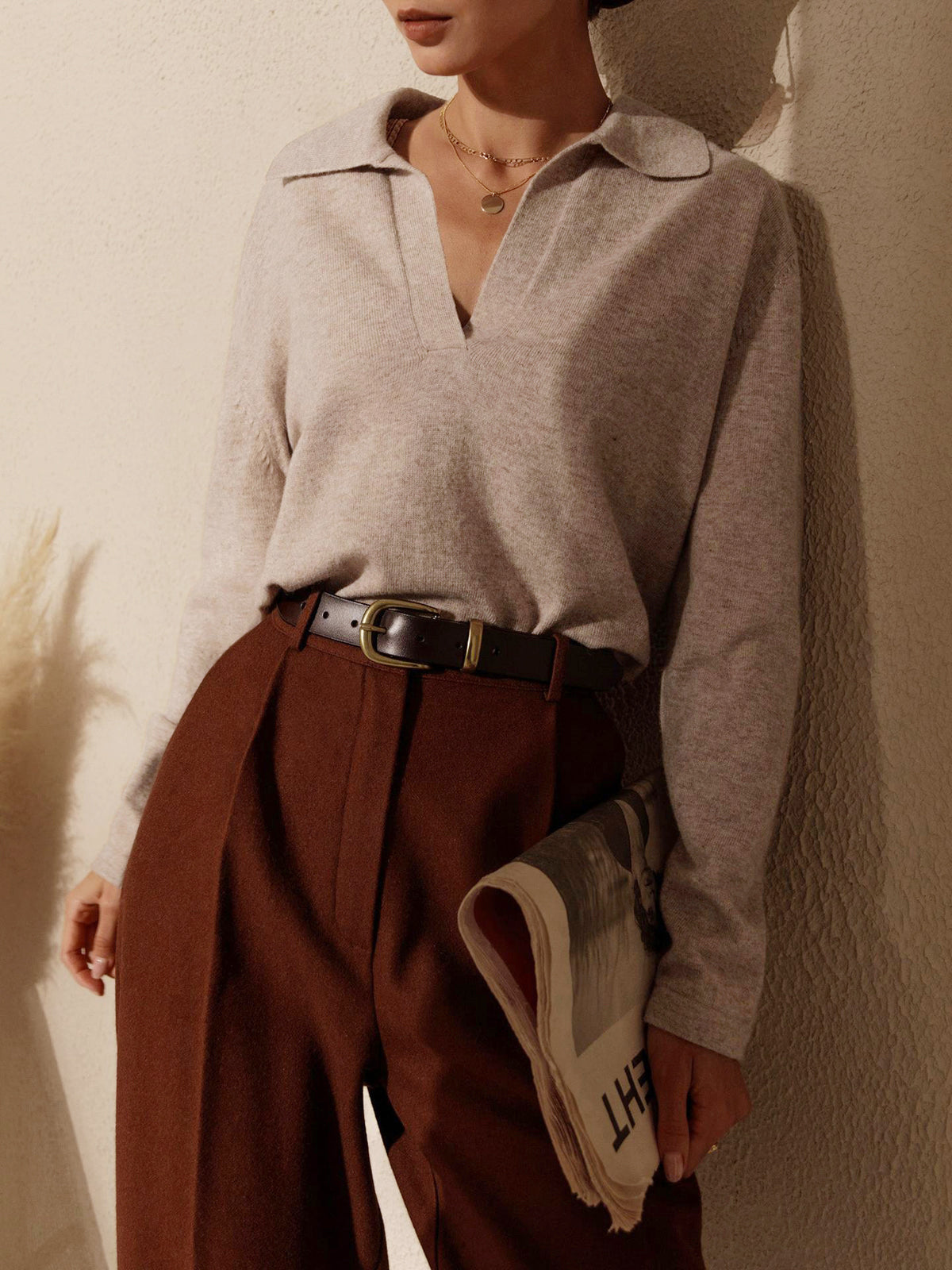 Women's long sleeve knit top for office wear