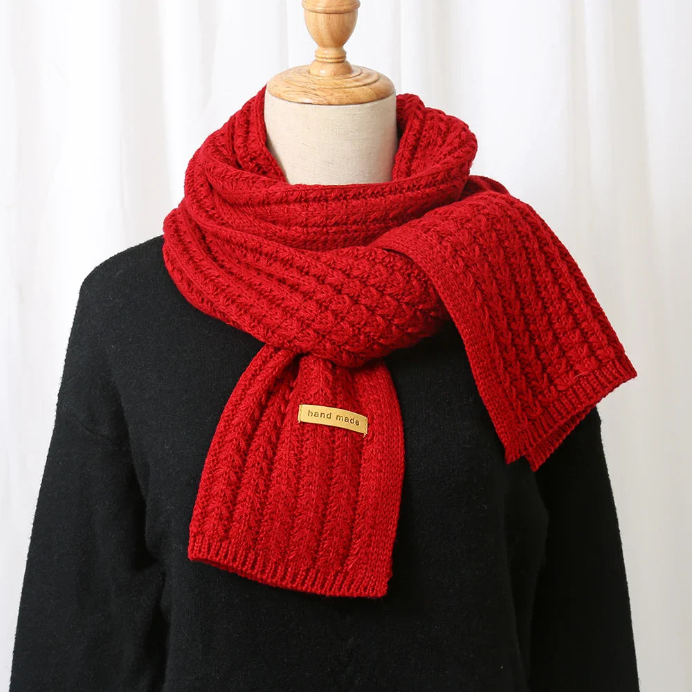Ribbed knit scarf detail shot fringe ends women