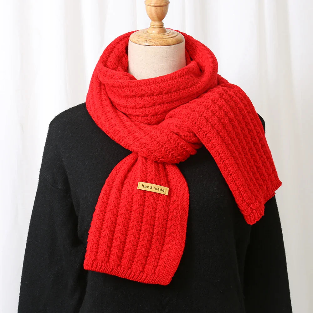 Ribbed knit scarf worn around neck casual fit women