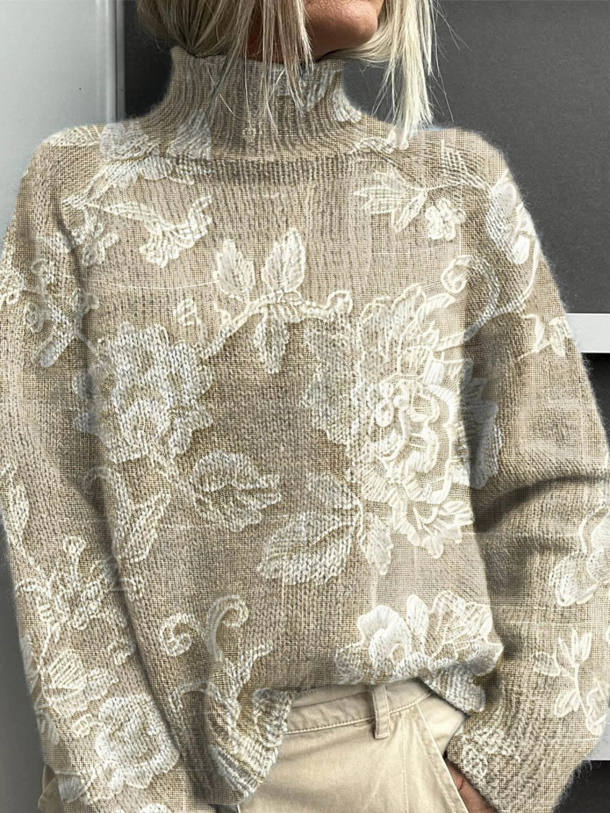 Acrylic Textured High Neck Sweater Women