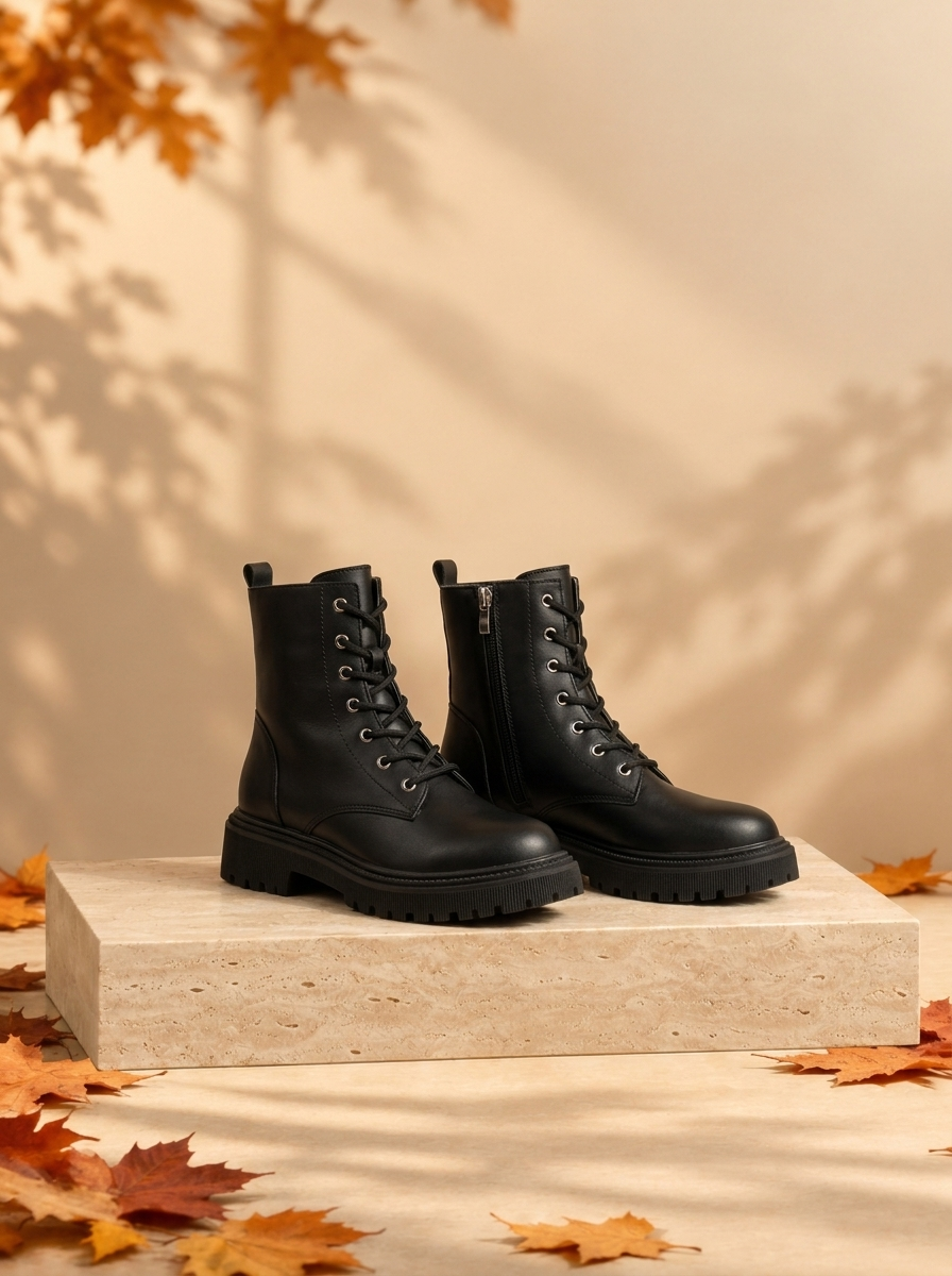 Women's lace-up ankle boots with lug sole