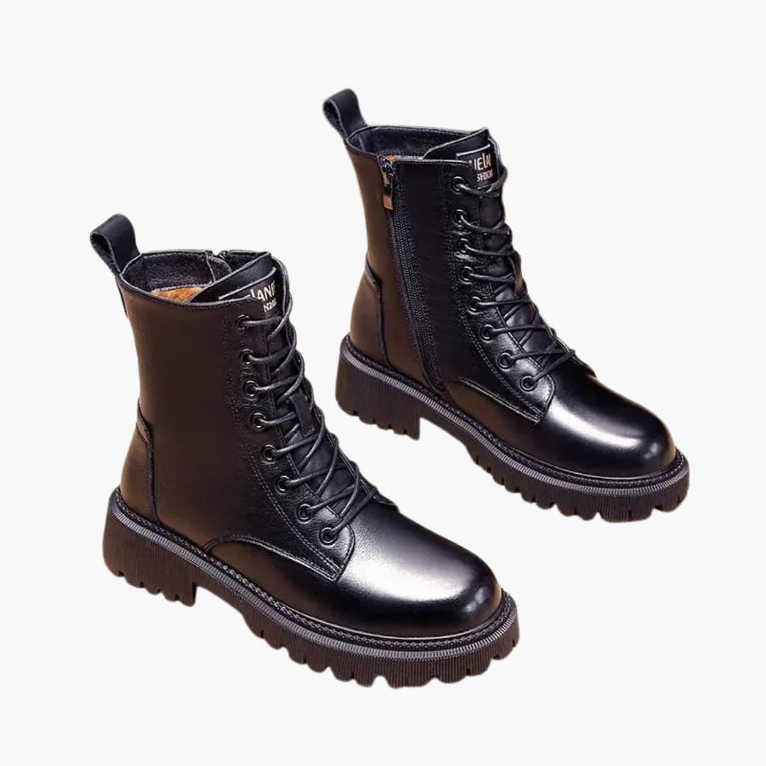 Leather ankle boots with arch support and slip-resistant outsole for women