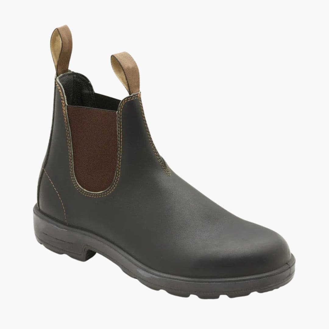Leather slip-on boots featuring elastic gussets and tab for men