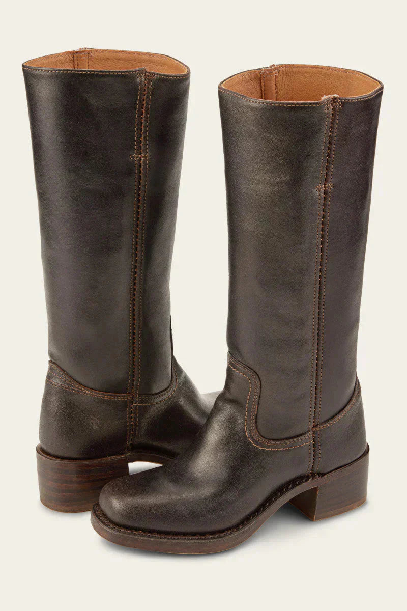 Genuine leather tall boots designed for slim calves
