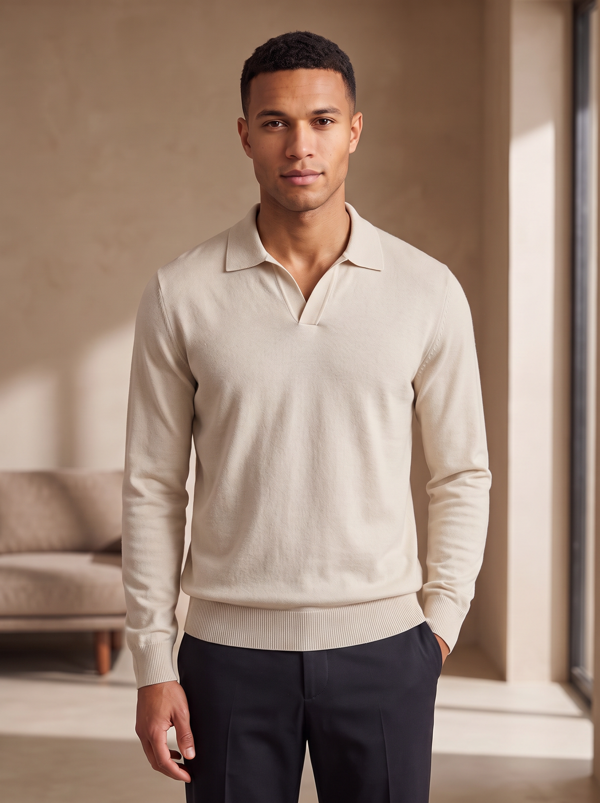 Relaxed fit cotton polo men