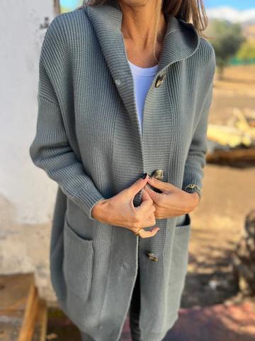 Cardigan Long en Maille avec Capuche Femme
