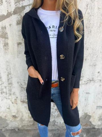 Cardigan Long en Maille avec Capuche Femme
