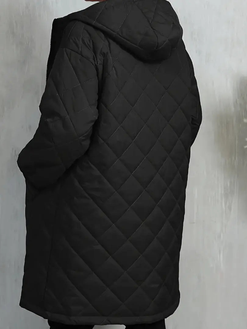 womens winter coat with padded quilting and straight silhouette