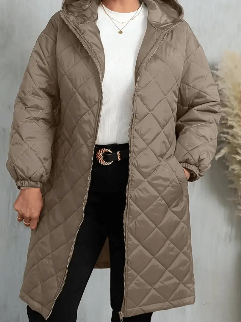 puffer coat with diamond stitch quilting and side pockets for women