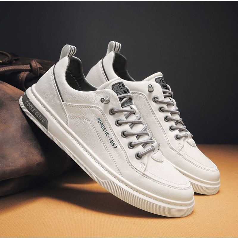 Synthetic leather trainers with stitched panel detailing