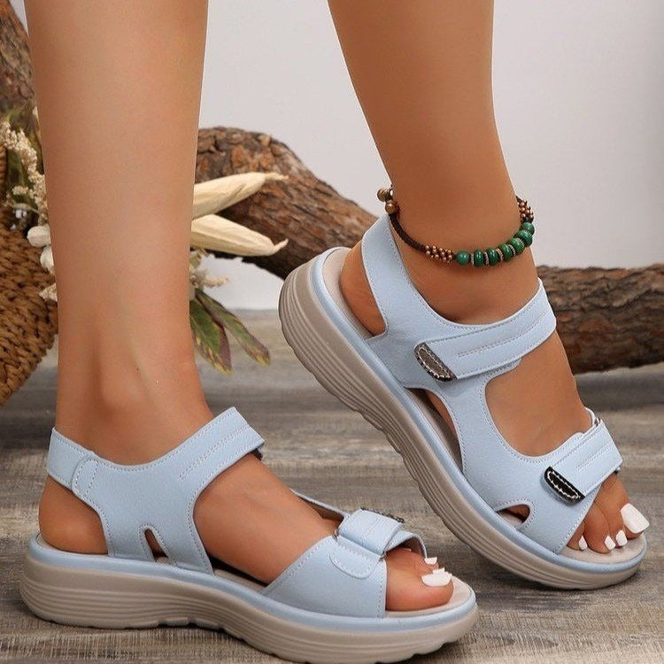 Women's lake blue orthopaedic platform sandals with casual fit, light blue colourway