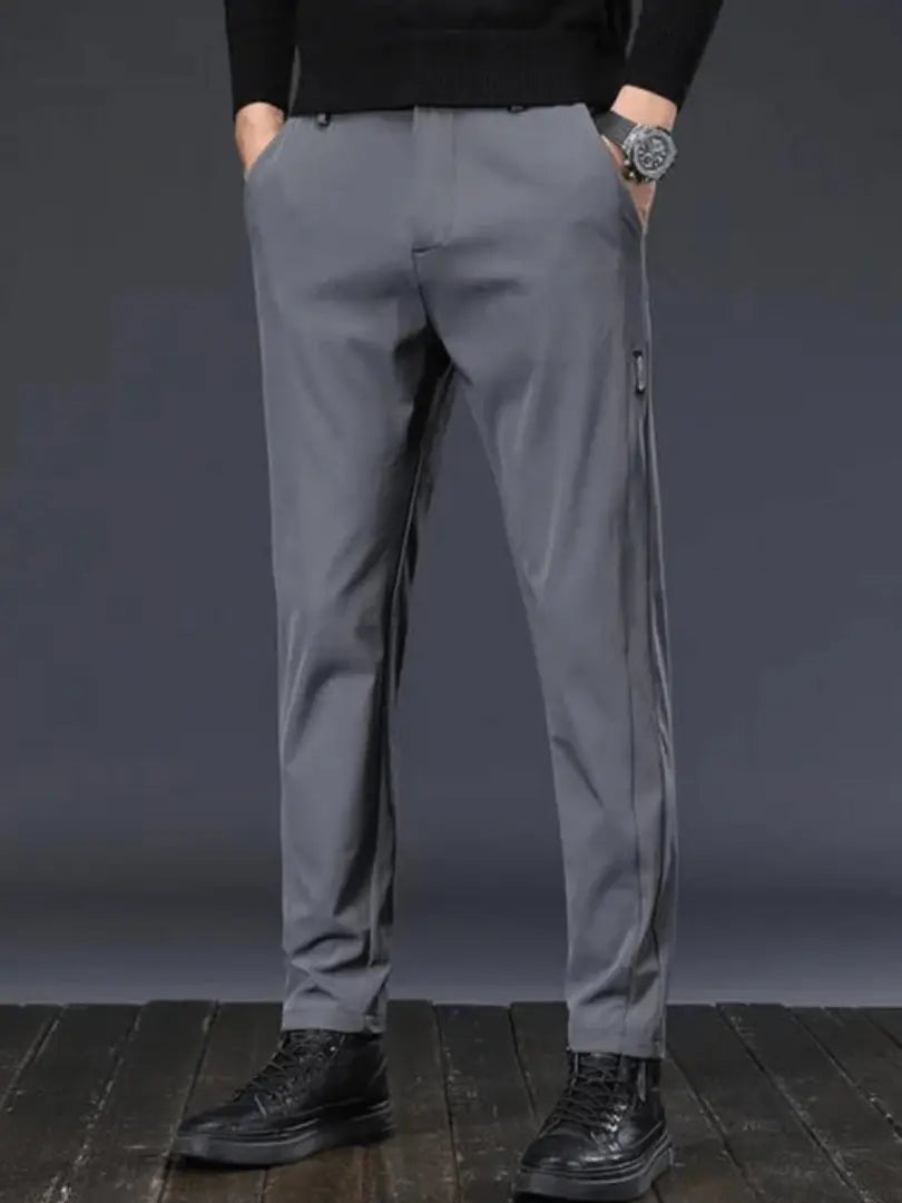 Twill trousers modern fit flat front side pockets men
