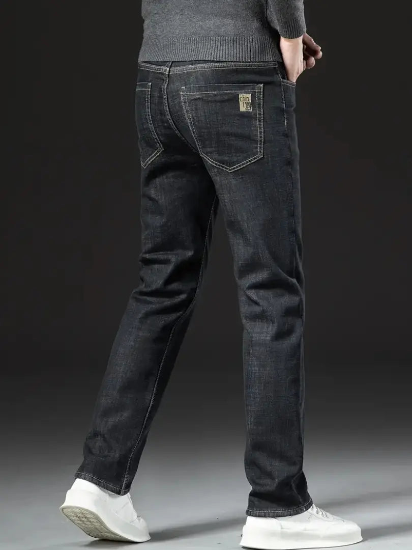 Structured denim jeans with thermal fleece interior and regular fit