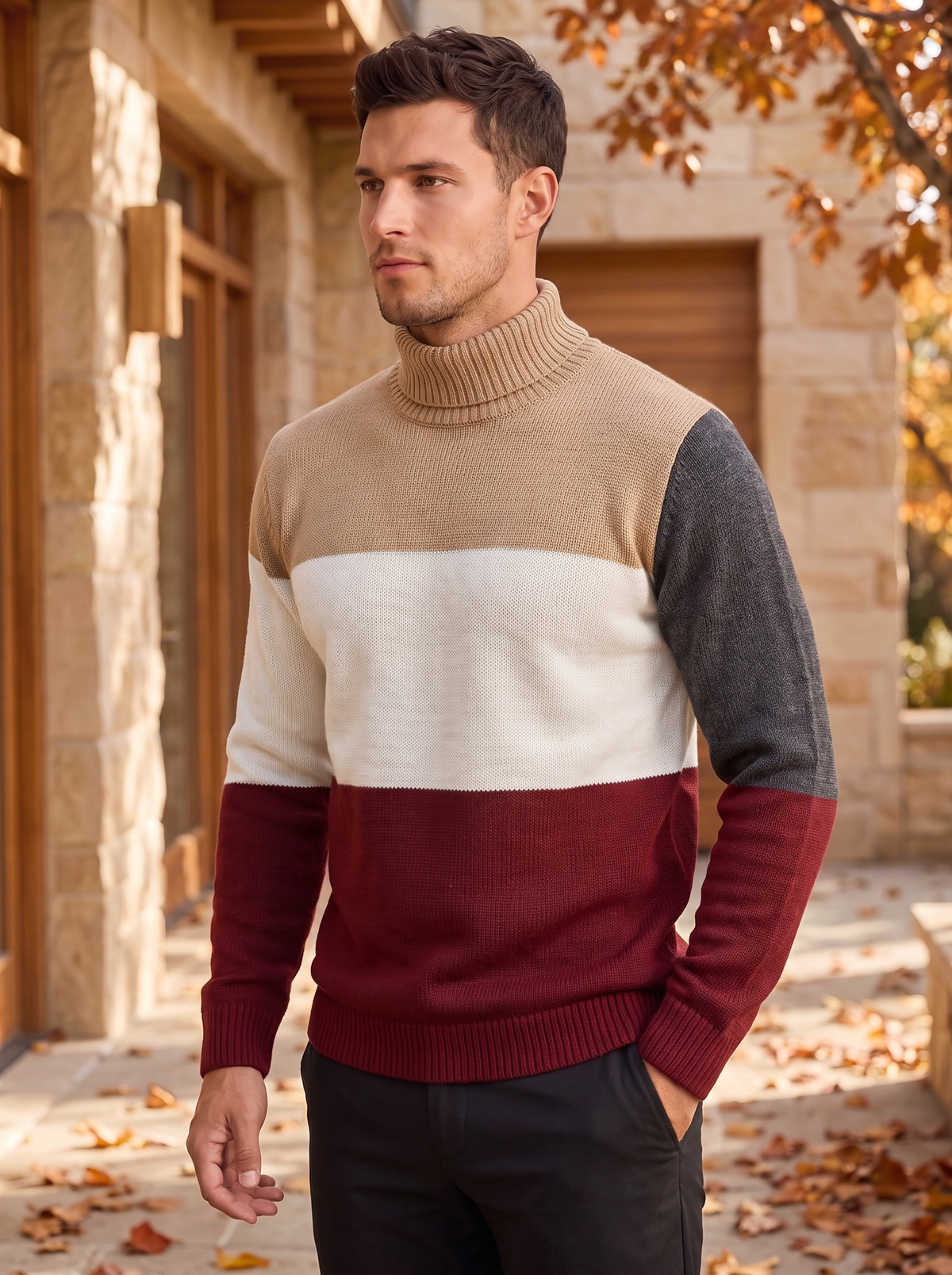 Men's high neck knitted jumper for fall