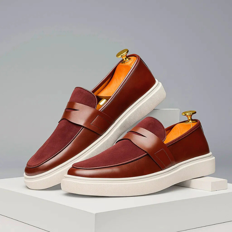 Men's slip-on penny loafers in Wine Red — smart casual style, sizes 39–46 — Montelu