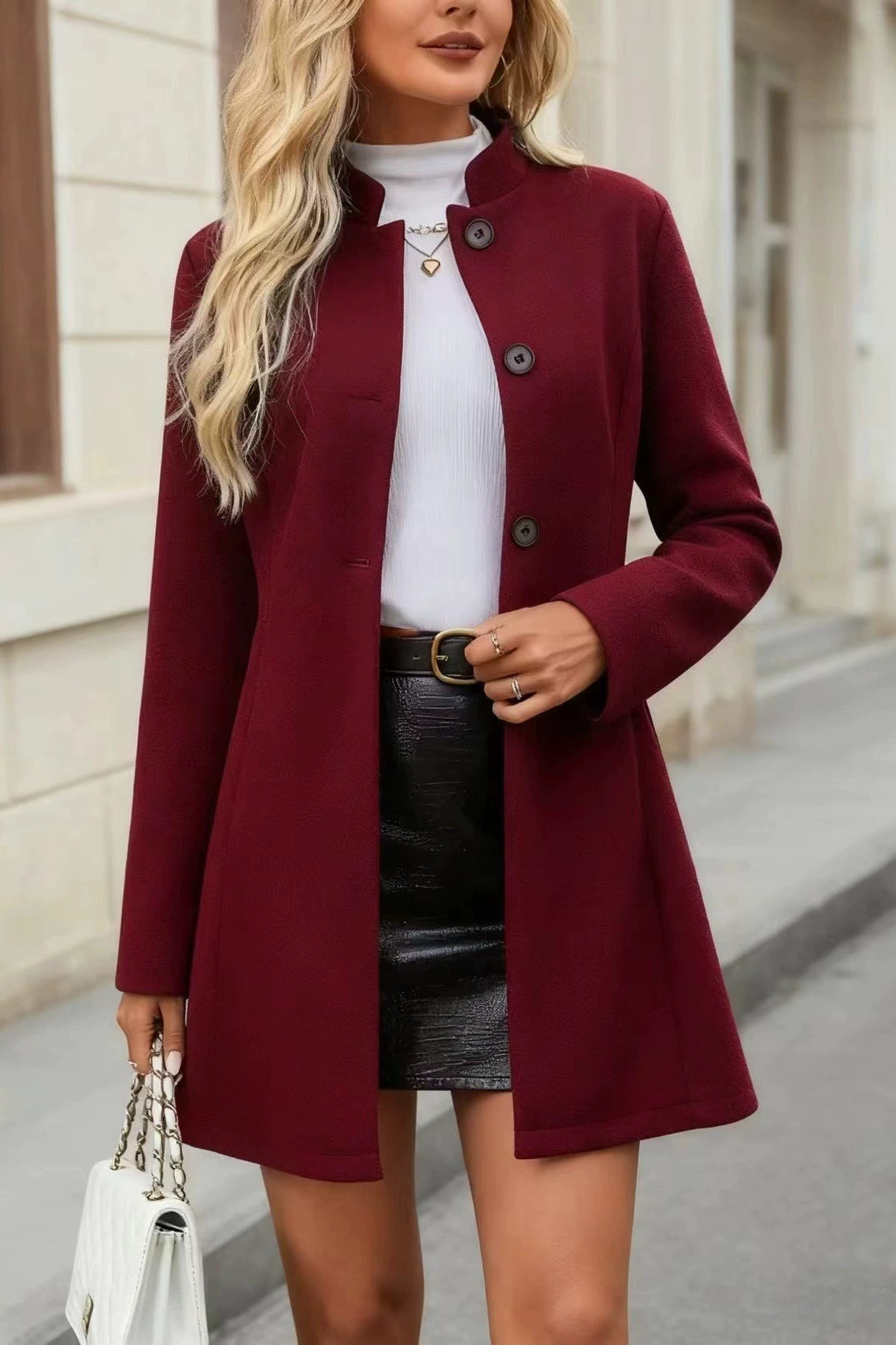 Wool blend coat slim fit single-breasted design for women