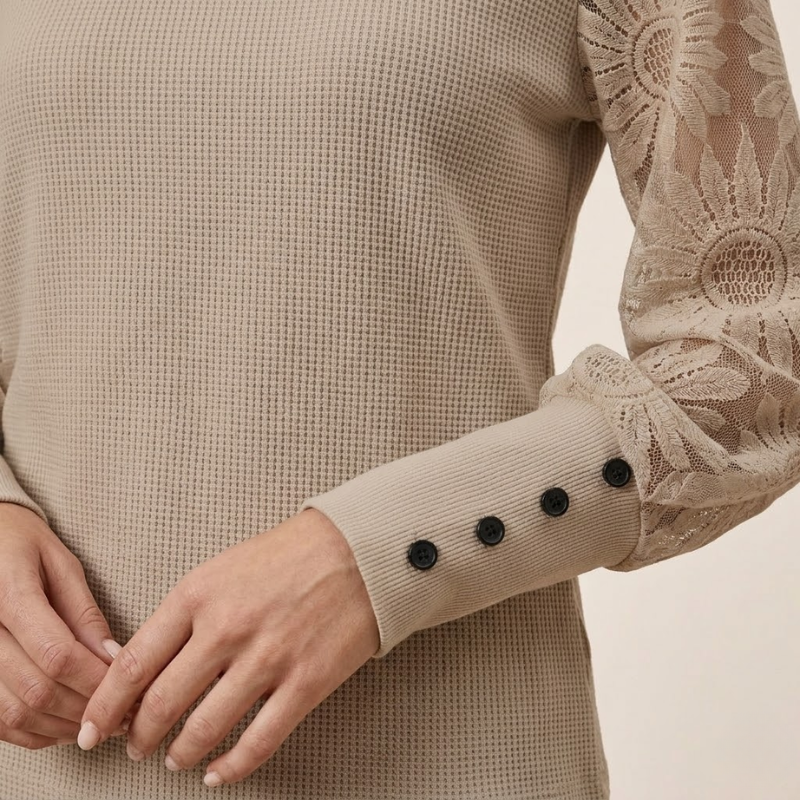 Women's lace sleeve knit top for office wear