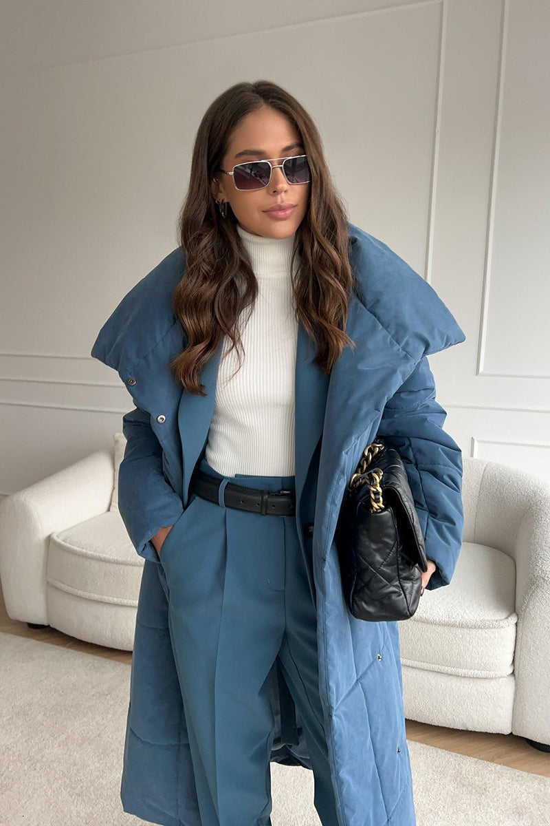 Polyester puffer jacket with insulated panels and loose fit for women