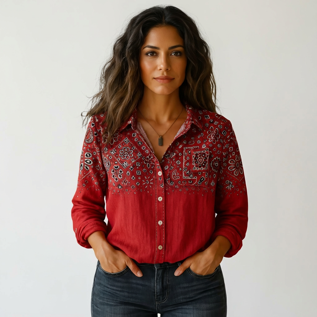 Women's printed long sleeve button shirt for everyday wear