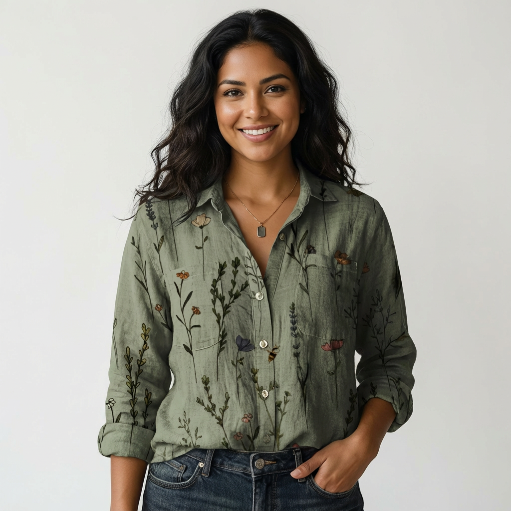 Women's shirt featuring printed detailing and button fastening