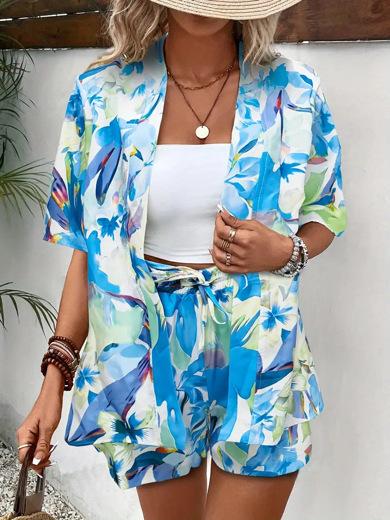 Women's matching shirt and short set for casual wardrobes